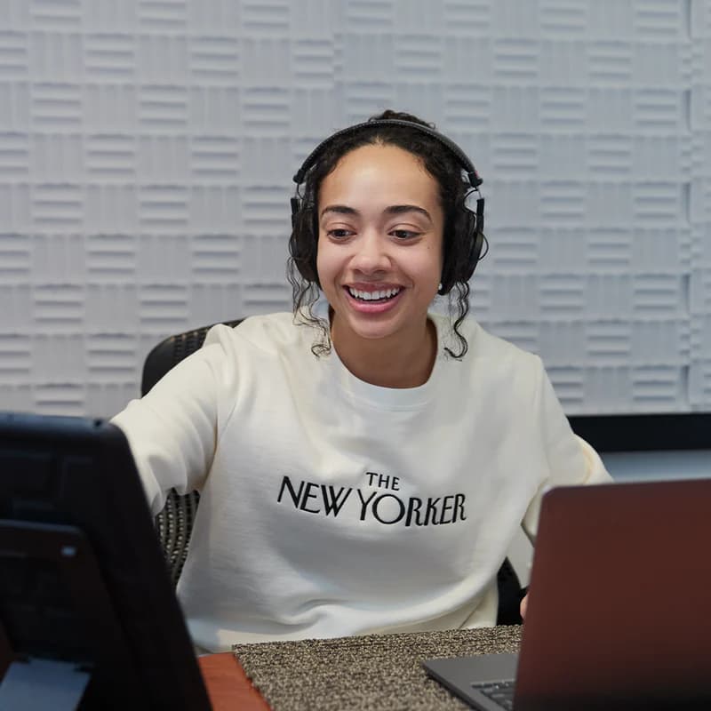 Rea Irvin's Embroidered Crewneck Sweatshirt in Ivory