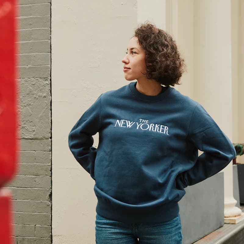 Rea Irvin's Embroidered Crewneck Sweatshirt in Navy